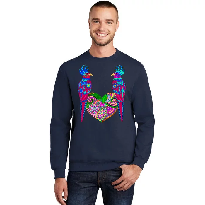 Colorful Jungle Birds Abstract Heart Tall Sweatshirt