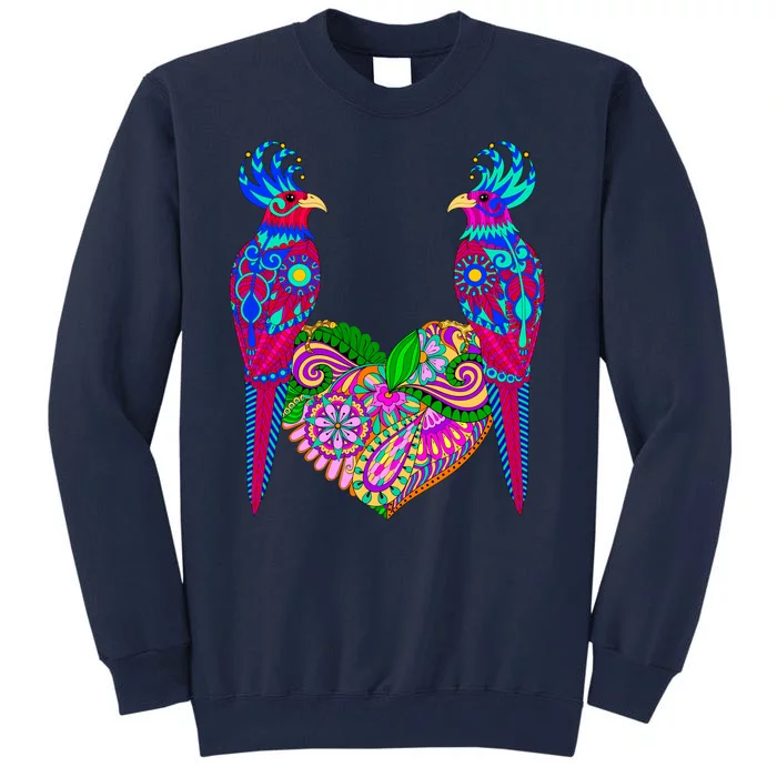 Colorful Jungle Birds Abstract Heart Tall Sweatshirt