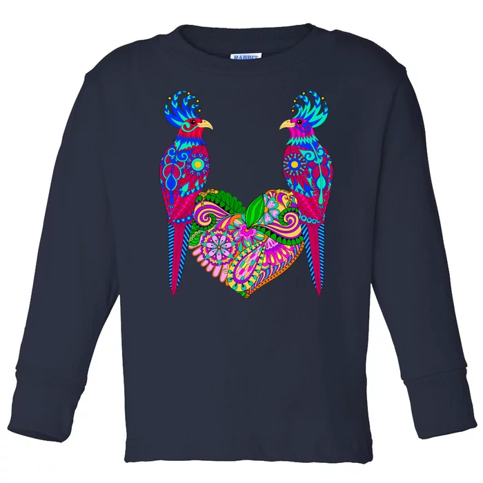 Colorful Jungle Birds Abstract Heart Toddler Long Sleeve Shirt