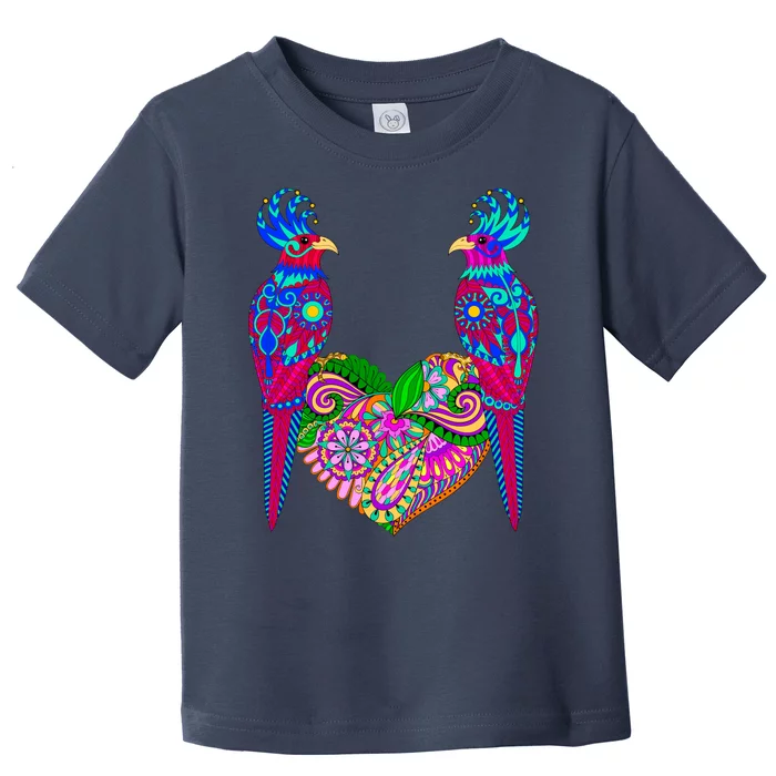 Colorful Jungle Birds Abstract Heart Toddler T-Shirt