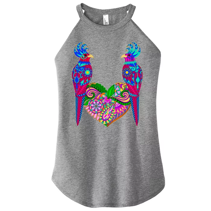 Colorful Jungle Birds Abstract Heart Women’s Perfect Tri Rocker Tank