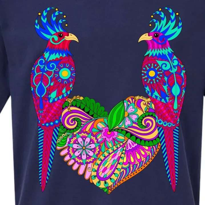 Colorful Jungle Birds Abstract Heart Sueded Cloud Jersey T-Shirt