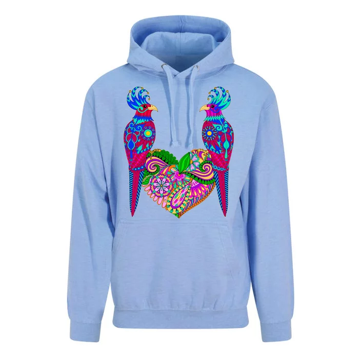 Colorful Jungle Birds Abstract Heart Unisex Surf Hoodie