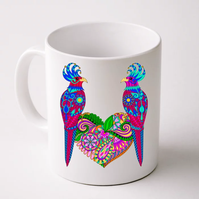 Colorful Jungle Birds Abstract Heart Front & Back Coffee Mug