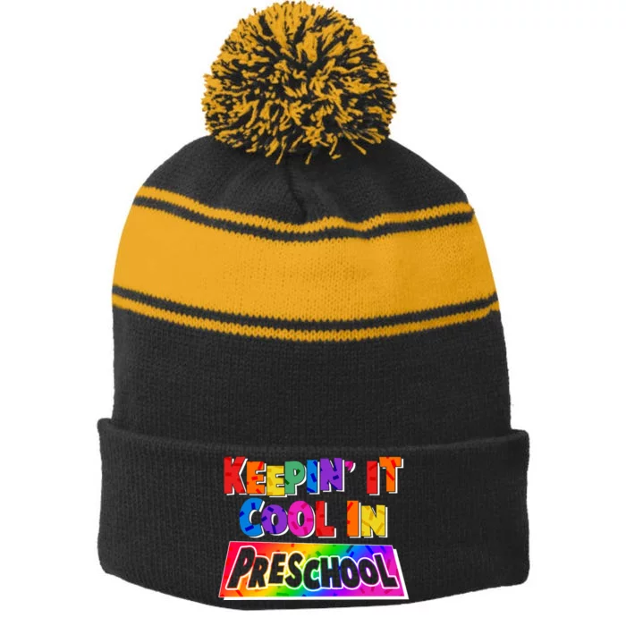 Colorful Keepin' It Cool In Preschool Stripe Pom Pom Beanie