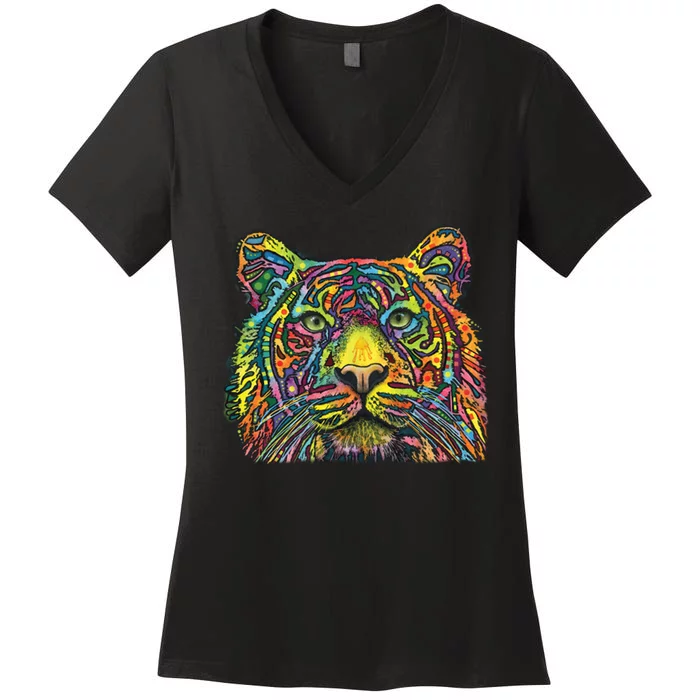 Colorful King - Tiger - Dean Russo Women's V-Neck T-Shirt