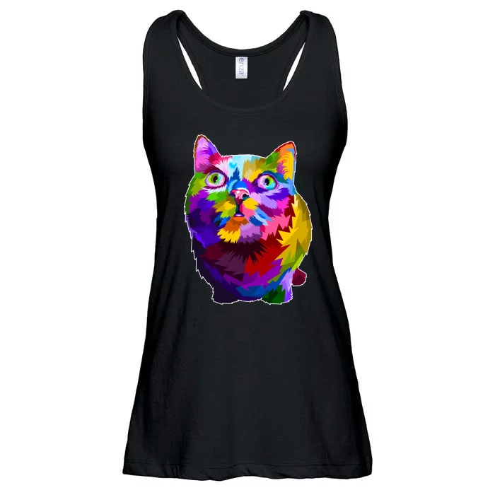 Colorful Kitten Nose Boop Ladies Essential Flowy Tank