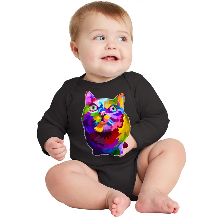 Colorful Kitten Nose Boop Baby Long Sleeve Bodysuit