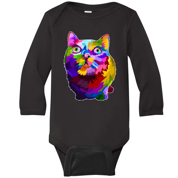 Colorful Kitten Nose Boop Baby Long Sleeve Bodysuit