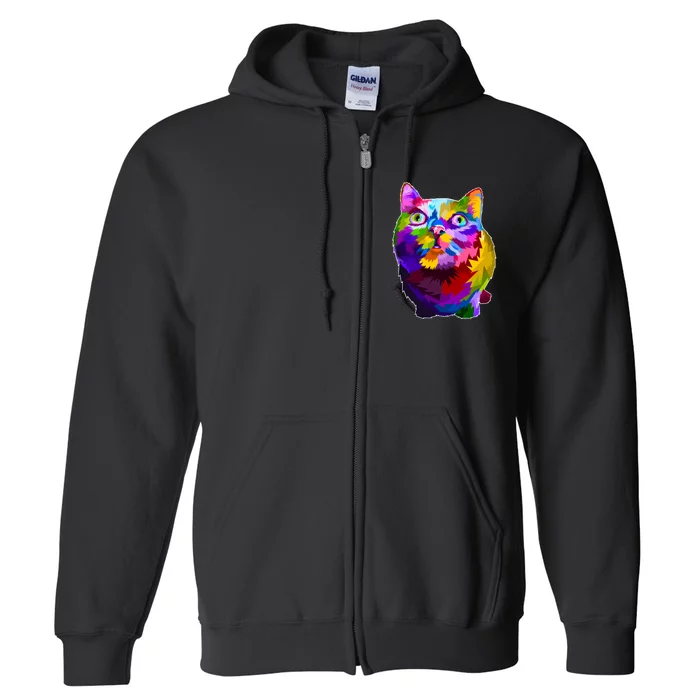 Colorful Kitten Nose Boop Full Zip Hoodie