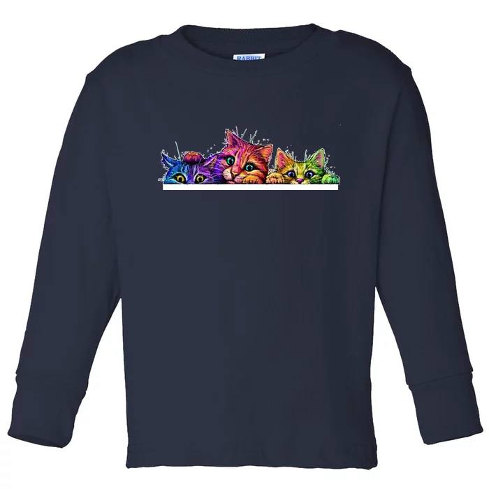 Colorful Kittens Trio Peaking Toddler Long Sleeve Shirt