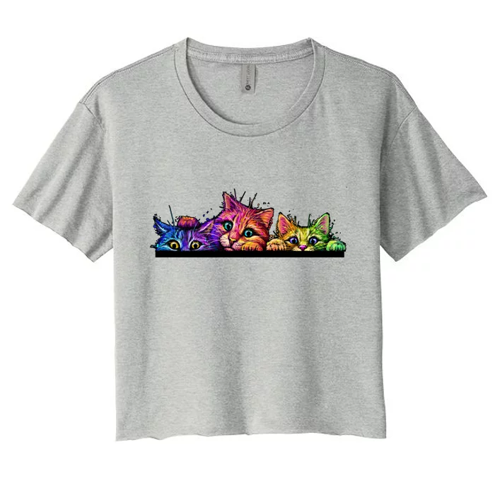 Colorful Kittens Trio Peaking Women's Crop Top Tee