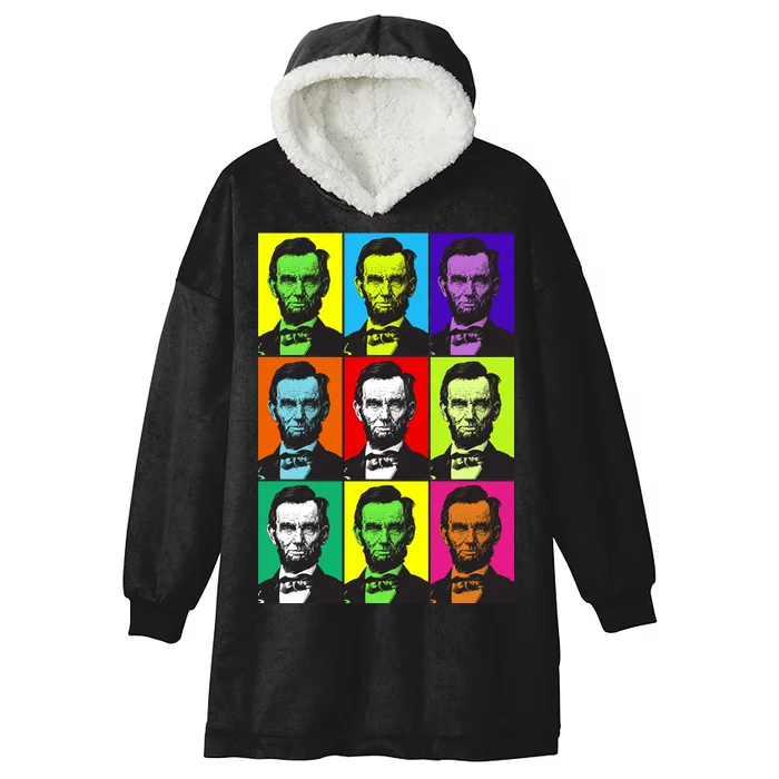 Colorful Lincoln Retro Portraits Hooded Wearable Blanket