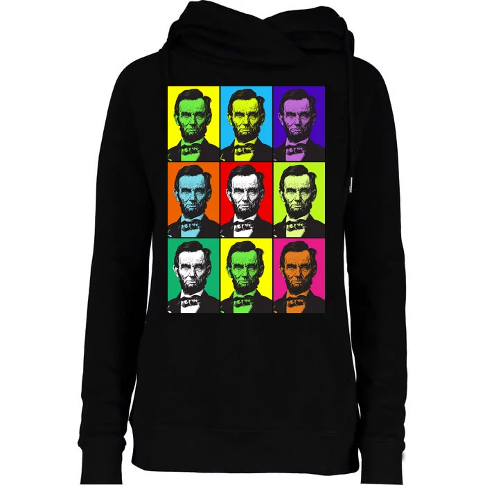 Colorful Lincoln Retro Portraits Womens Funnel Neck Pullover Hood