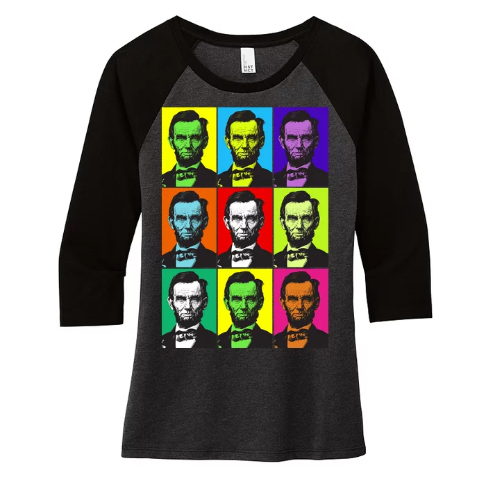 Colorful Lincoln Retro Portraits Women's Tri-Blend 3/4-Sleeve Raglan Shirt