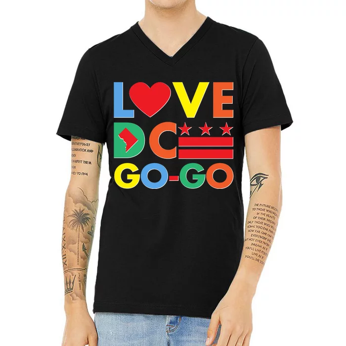 Colorful Love Heart DC Go-Go Washington D.C. V-Neck T-Shirt