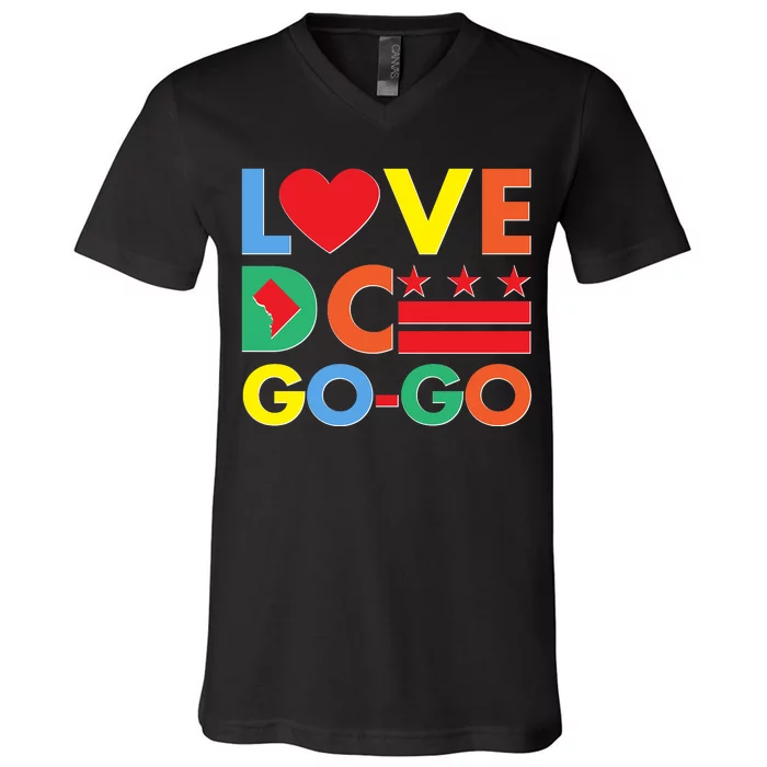 Colorful Love Heart DC Go-Go Washington D.C. V-Neck T-Shirt