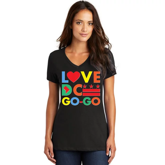 Colorful Love Heart DC Go-Go Washington D.C. Women's V-Neck T-Shirt