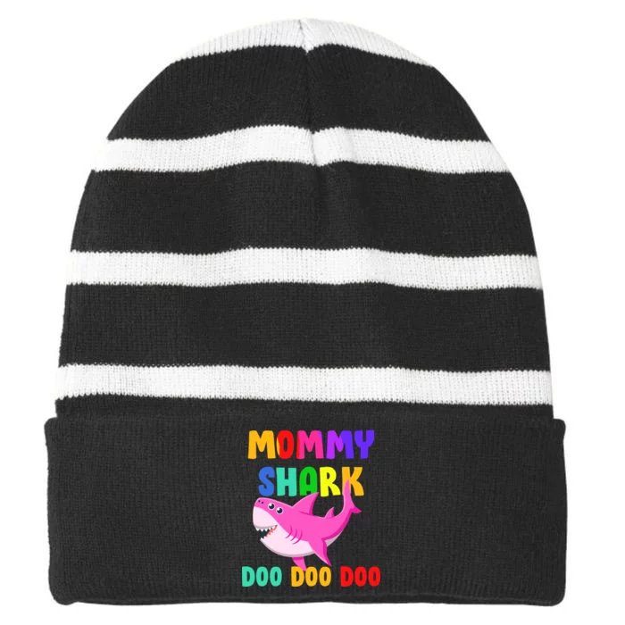 Colorful Mommy Shark Doo Doo Doo Striped Beanie with Solid Band