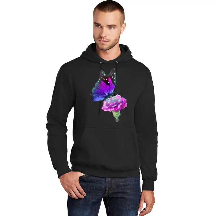 Colorful Neon Butterfly on Flower Hoodie