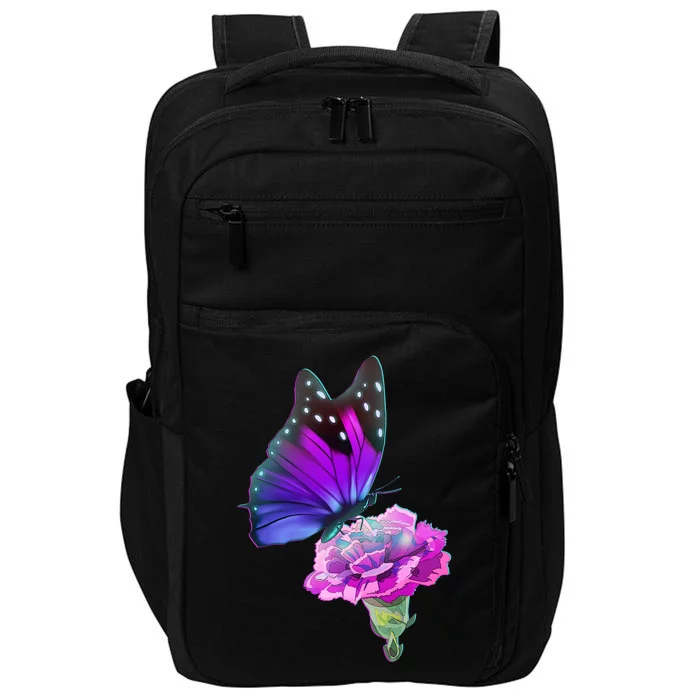 Colorful Neon Butterfly on Flower Impact Tech Backpack