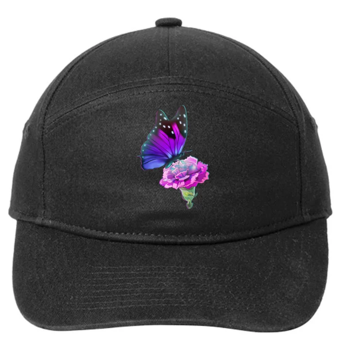 Colorful Neon Butterfly on Flower 7-Panel Snapback Hat