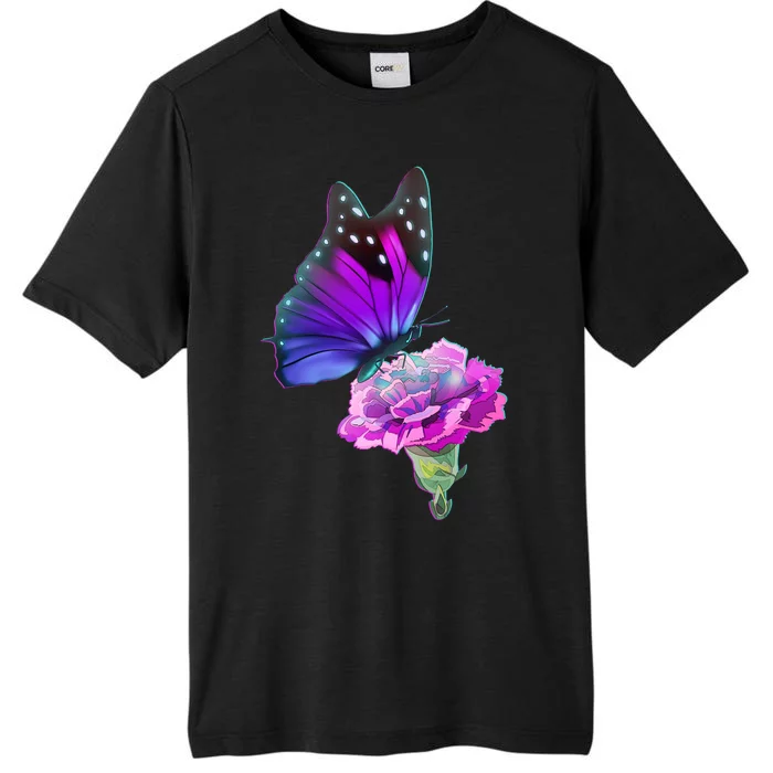 Colorful Neon Butterfly on Flower ChromaSoft Performance T-Shirt