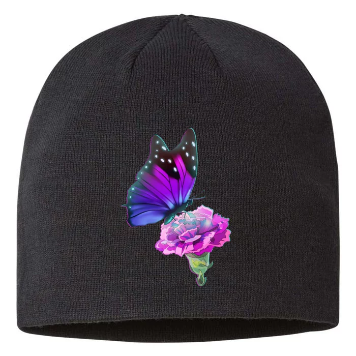 Colorful Neon Butterfly on Flower 8 1/2in Sustainable Knit Beanie