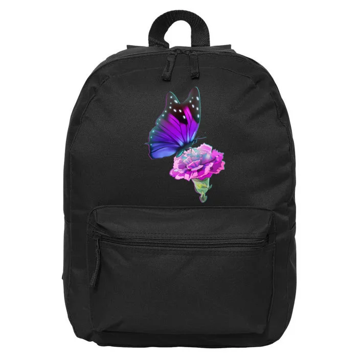 Colorful Neon Butterfly on Flower 16 in Basic Backpack