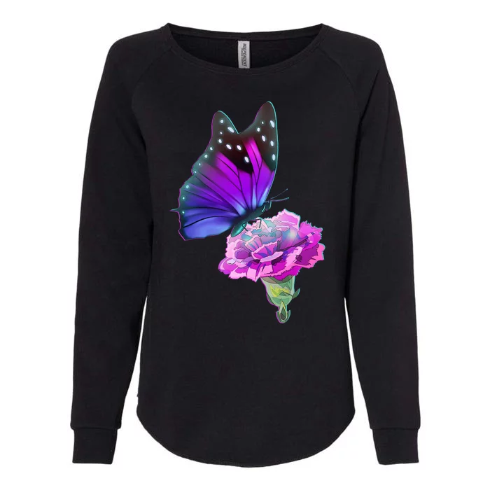 Colorful Neon Butterfly on Flower Womens California Wash Sweatshirt