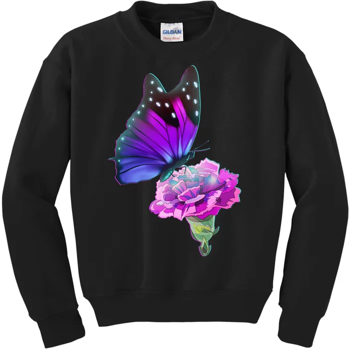 Colorful Neon Butterfly on Flower Kids Sweatshirt