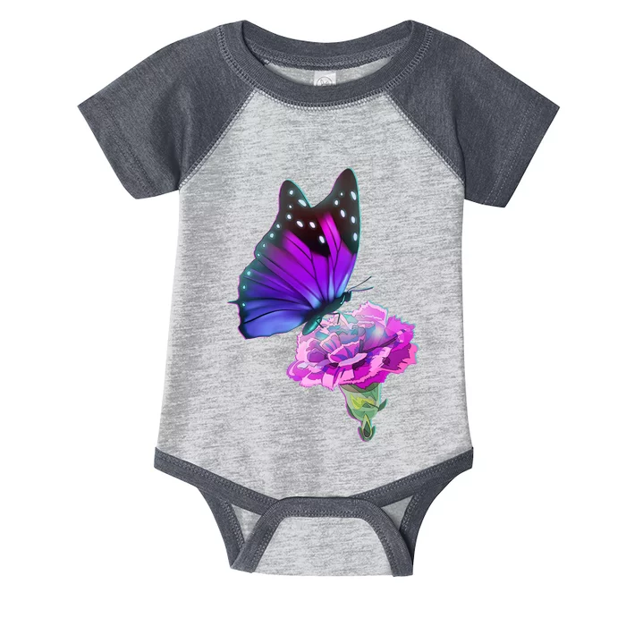 Colorful Neon Butterfly on Flower Infant Baby Jersey Bodysuit