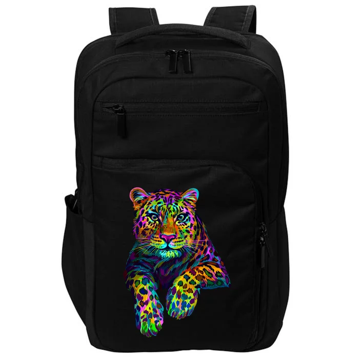 Colorful Neon Leopard Jaguar Portrait Impact Tech Backpack