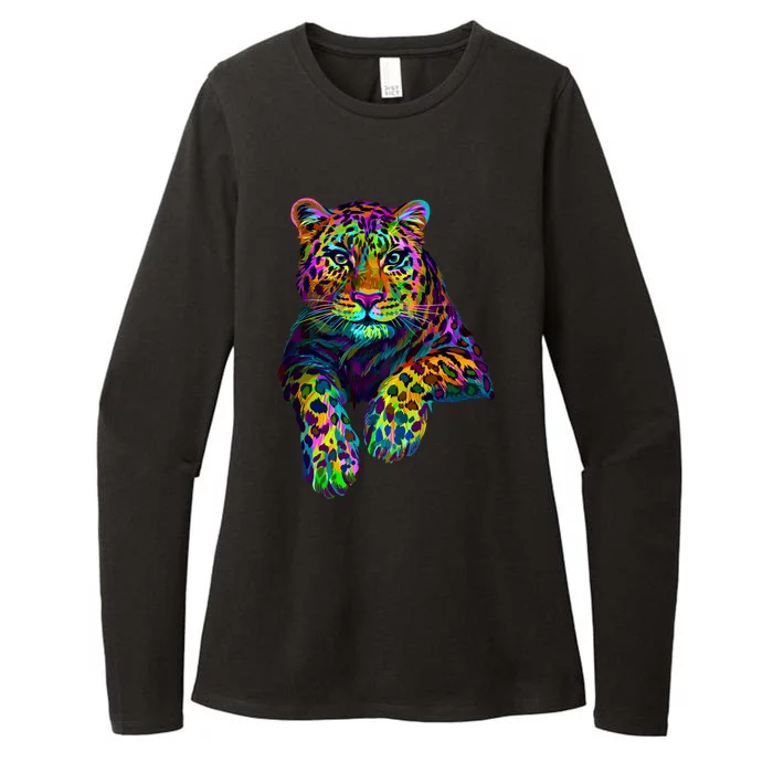 Colorful Neon Leopard Jaguar Portrait Womens CVC Long Sleeve Shirt