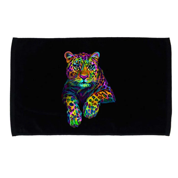 Colorful Neon Leopard Jaguar Portrait Microfiber Hand Towel