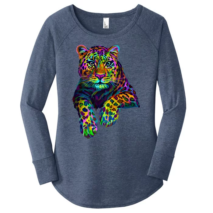 Colorful Neon Leopard Jaguar Portrait Women's Perfect Tri Tunic Long Sleeve Shirt