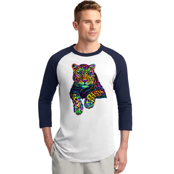 Colorful Neon Leopard Jaguar Portrait Baseball Sleeve Shirt