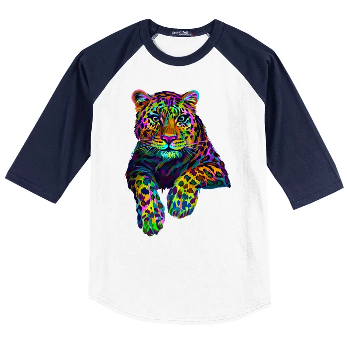 Colorful Neon Leopard Jaguar Portrait Baseball Sleeve Shirt