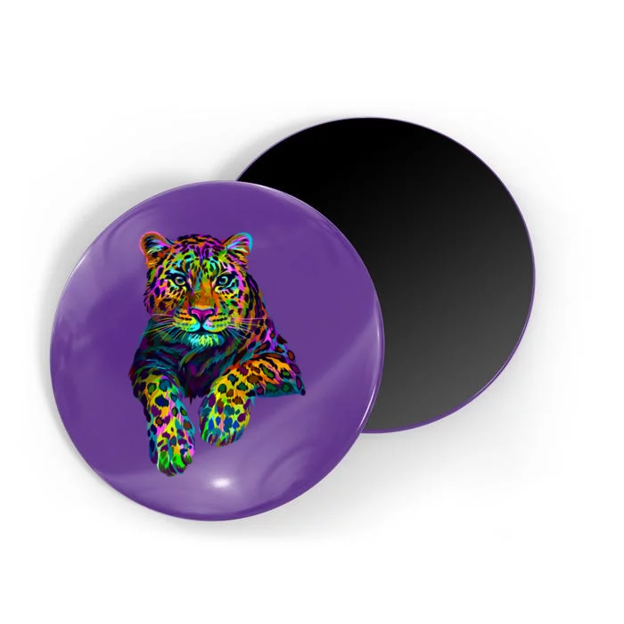 Colorful Neon Leopard Jaguar Portrait Magnet