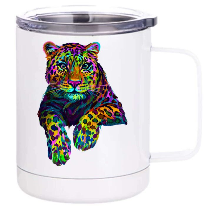 Colorful Neon Leopard Jaguar Portrait Front & Back 12oz Stainless Steel Tumbler Cup