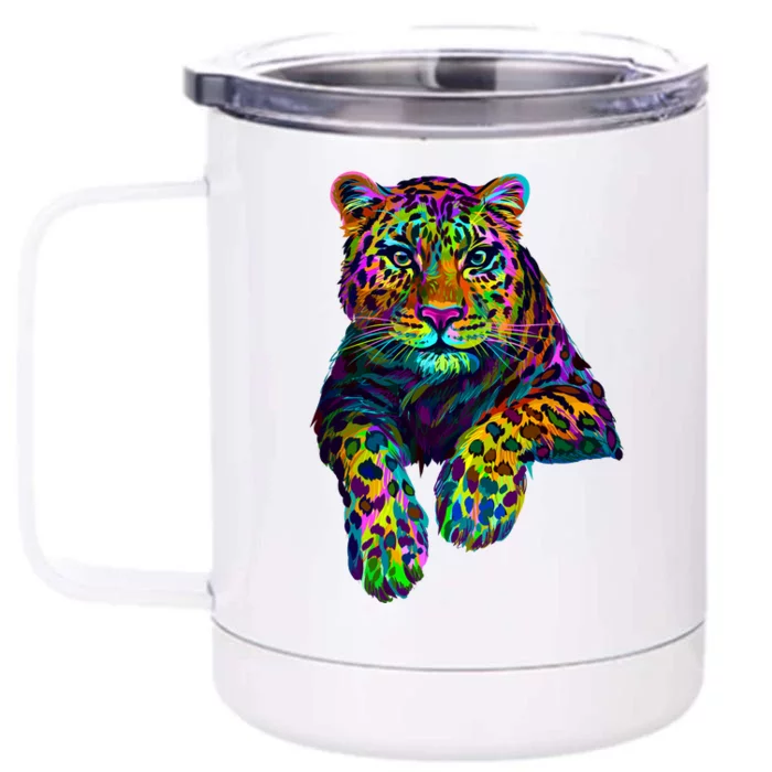 Colorful Neon Leopard Jaguar Portrait Front & Back 12oz Stainless Steel Tumbler Cup