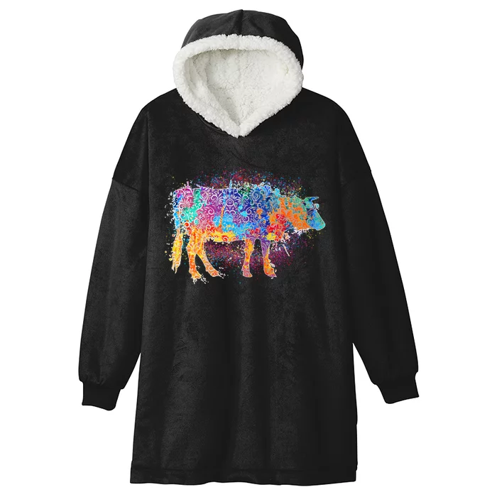 Colorful Pattern Cow Splatter Hooded Wearable Blanket