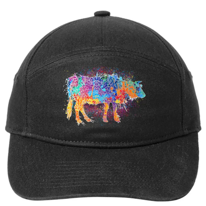 Colorful Pattern Cow Splatter 7-Panel Snapback Hat