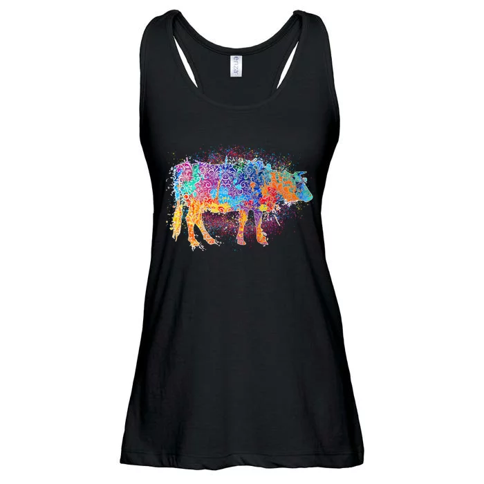 Colorful Pattern Cow Splatter Ladies Essential Flowy Tank