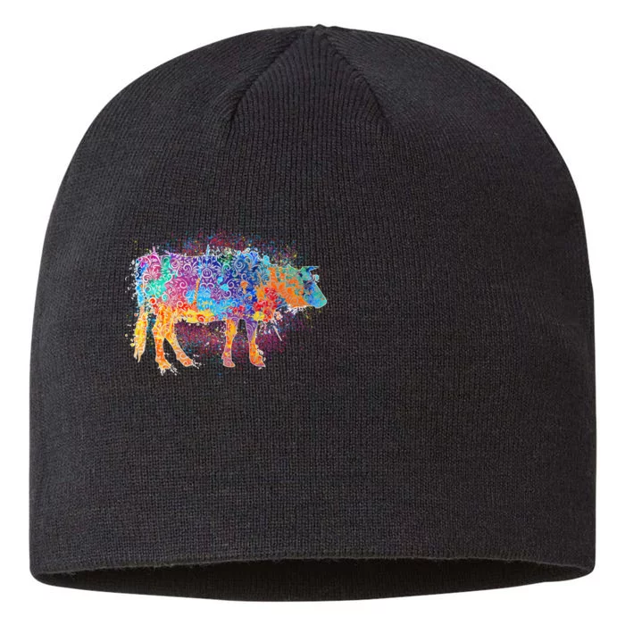 Colorful Pattern Cow Splatter 8 1/2in Sustainable Knit Beanie