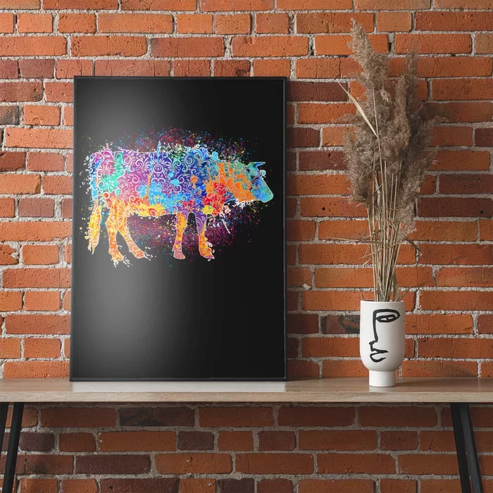 Colorful Pattern Cow Splatter Poster