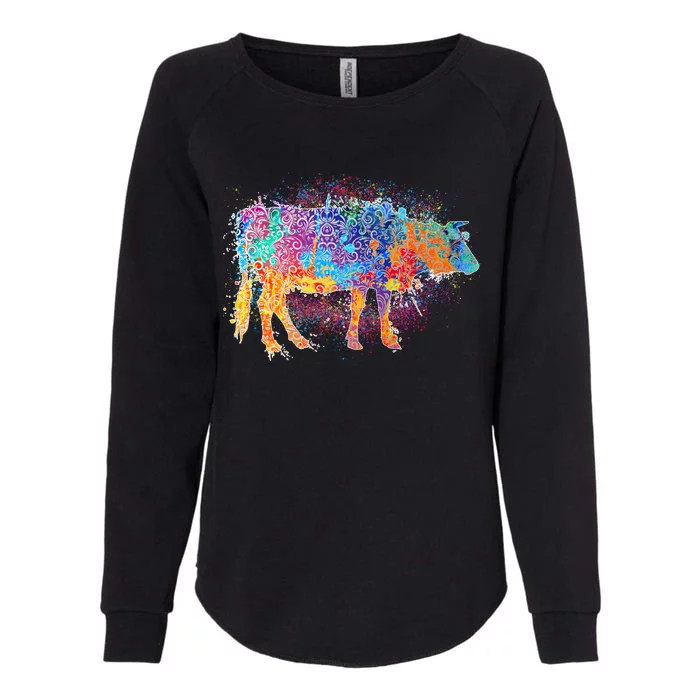 Colorful Pattern Cow Splatter Womens California Wash Sweatshirt