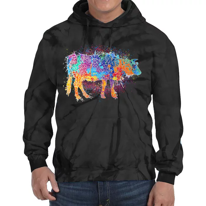 Colorful Pattern Cow Splatter Tie Dye Hoodie