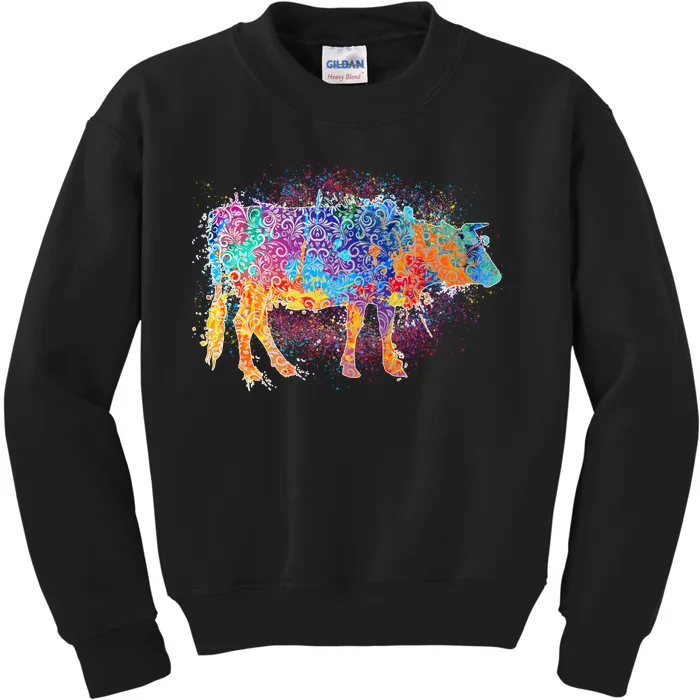 Colorful Pattern Cow Splatter Kids Sweatshirt