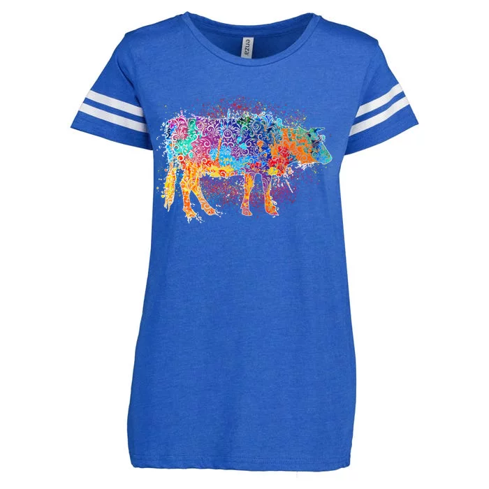 Colorful Pattern Cow Splatter Enza Ladies Jersey Football T-Shirt